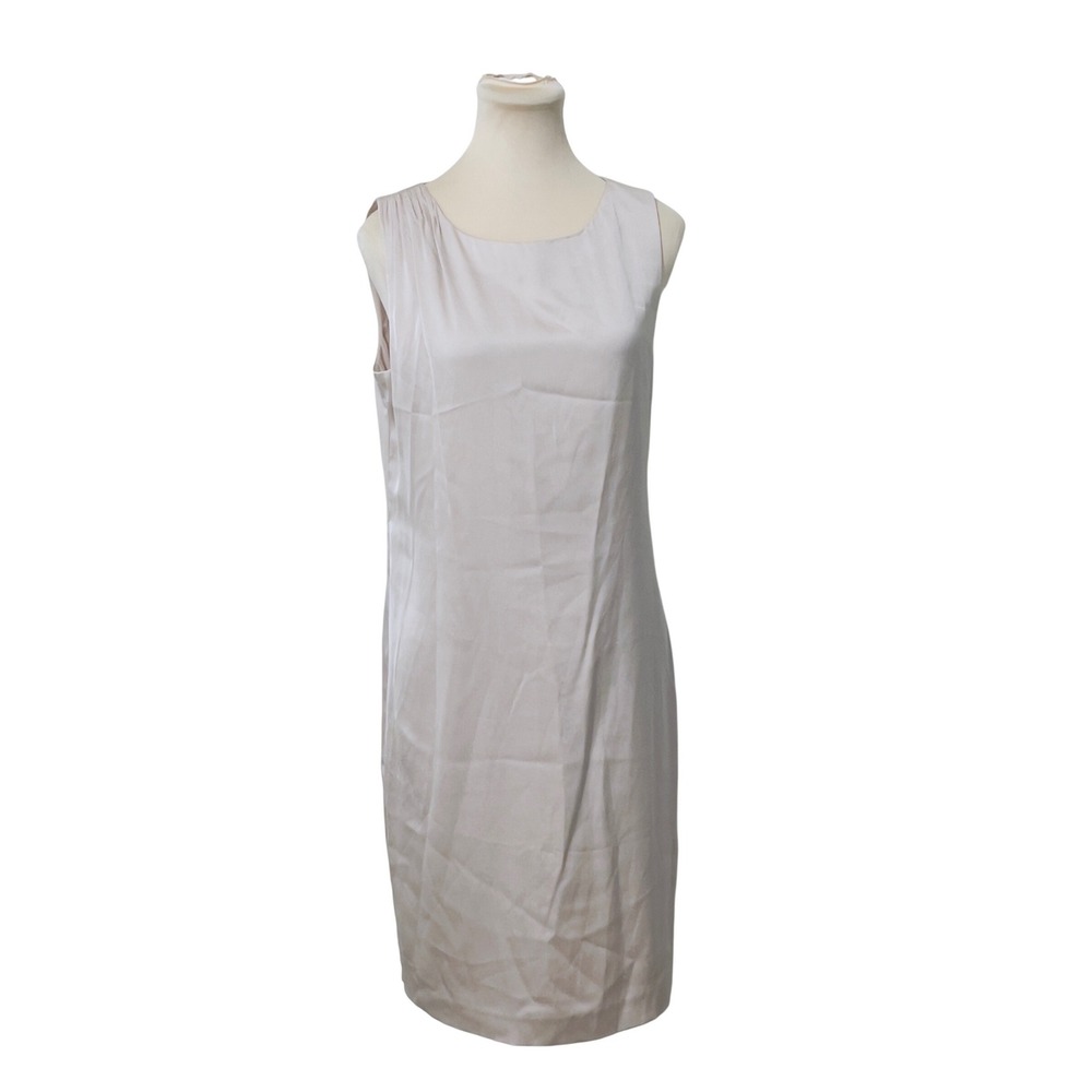 Theory Womens Sleeveless Shift Dress Champagne Size 4 Pleated Shoulder